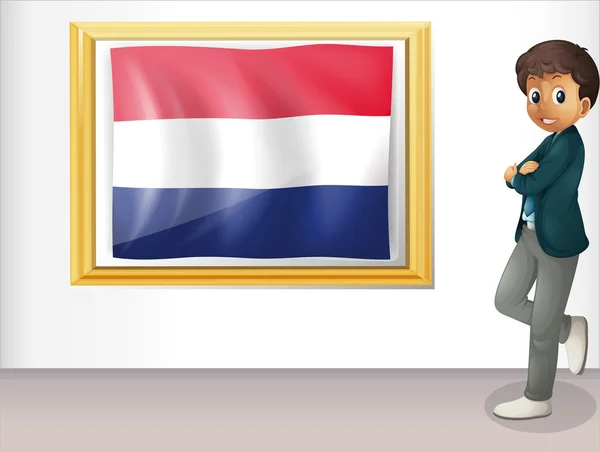 Un hombre al lado de la bandera de Holanda — Vector de stock