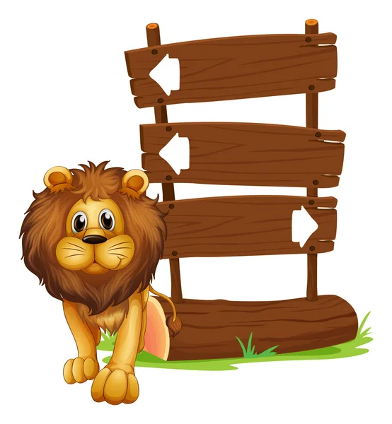 A lion beside the wooden arrowboards — Stock Vector