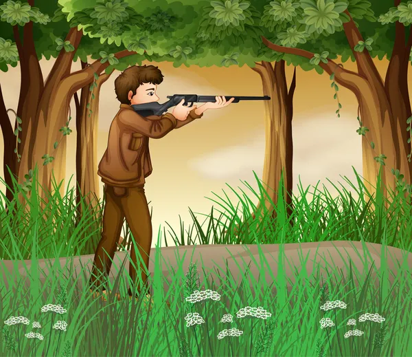 Un chasseur dans la jungle — Image vectorielle
