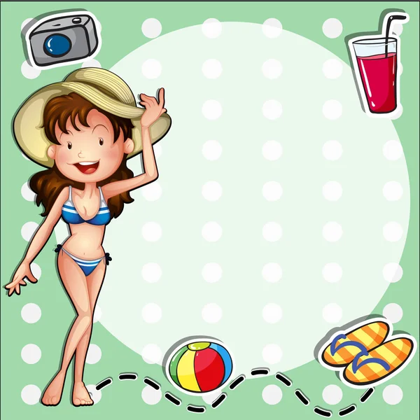 Una chica con bikini y sombrero — Vector de stock