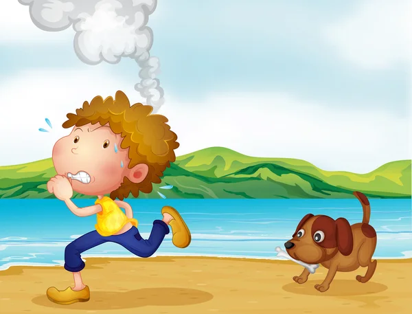 A boy running with his dog — Stock Vector