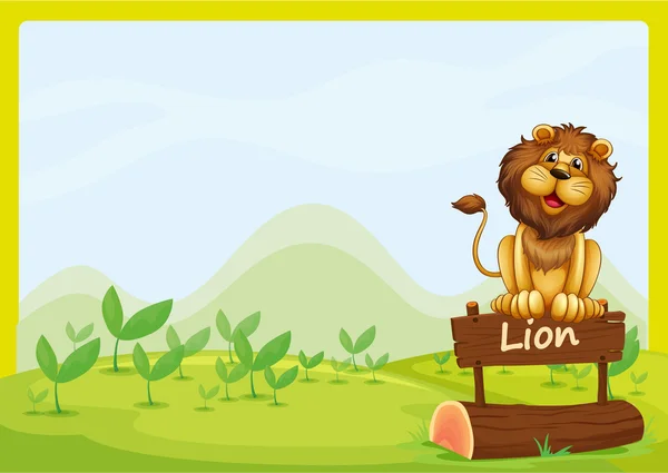 A lion at the top of a wooden signboard — Stock Vector