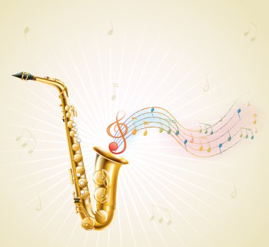 bir saksafon müzik notaları ile