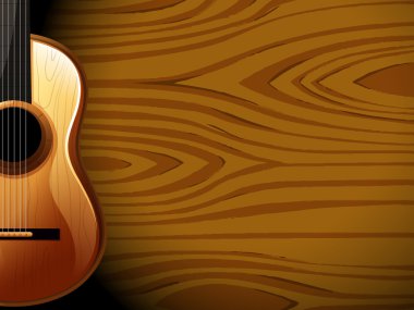 ahşap renkli duvar yanında bir gitar