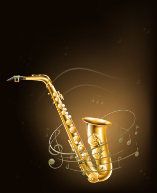 bir saksafon müzik notaları ile