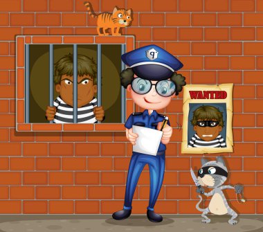 bir kalem ve kağıt ile iki kedi hapiste tutan polis
