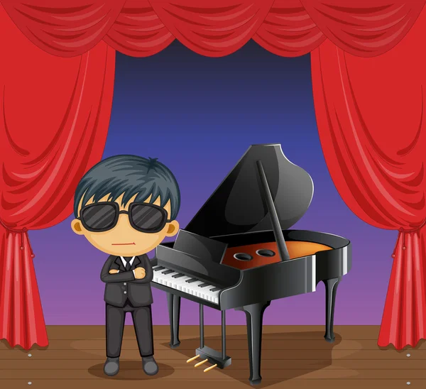 Un piano con un pianista — Vector de stock