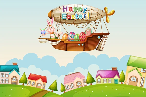 An airship above the hills with an easter greeting — Stok Vektör