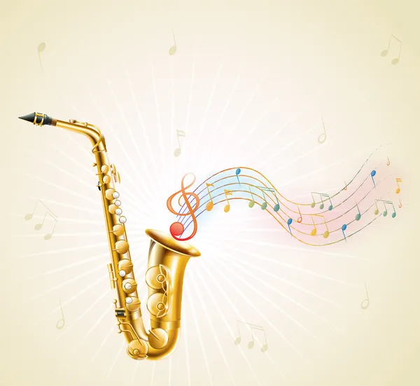 Un saxofón con notas musicales — Vector de stock