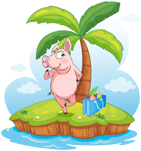 A pig in an island — Stock Vector