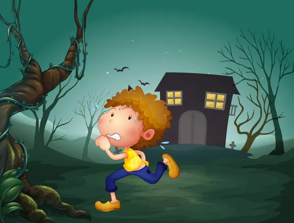 夜の真ん中を走っている少年 — ストックベクタ