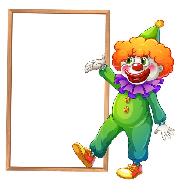 A clown pointing at the white board — Stock Vector