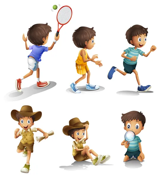 Niños con diferentes actividades — Vector de stock