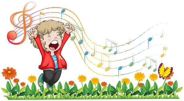 Een jongen zingen op de tuin — Stockvector