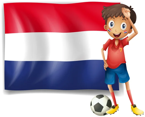 The flag of Netherlands with a soccer player — Stock Vector
