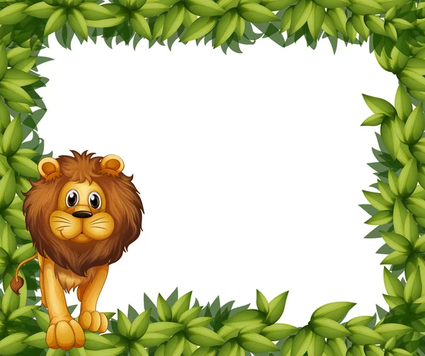 A lion in front of an empty leafy frame — Stock Vector