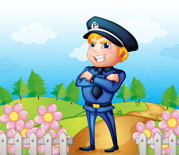Bahçede duran bir polis — Stok Vektör