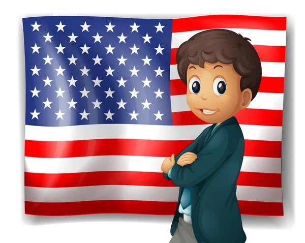 Eine amerikanische Flagge mit einem Jungen — Stockvektor
