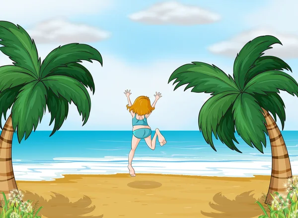 Uma menina desfrutando o verão na praia — Vetor de Stock