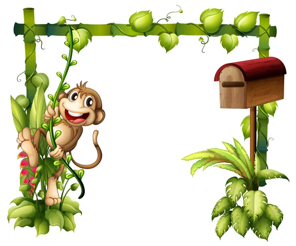 Μια μαϊμού που αιωρούνται, εκτός από ένα ξύλινο κουτί για γράμματα — Διανυσματικό Αρχείο