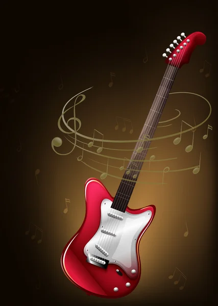 Guitarra vermelha com notas musicais — Vetor de Stock