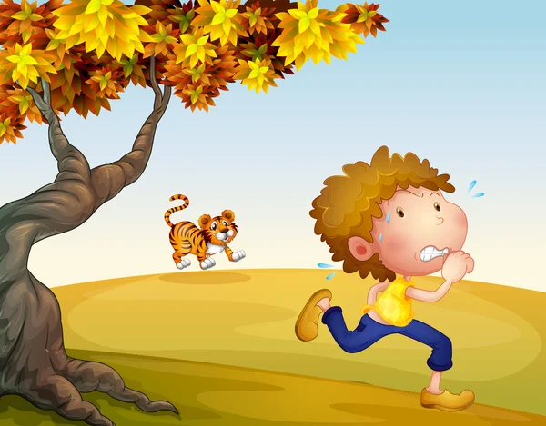 A boy running with a tiger at his back Royalty Free Stock Illustrations
