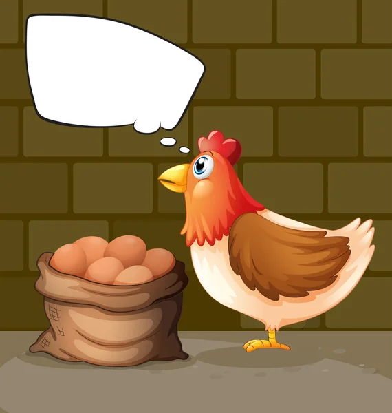 Курица возле мешка с яйцами думает: — стоковый вектор