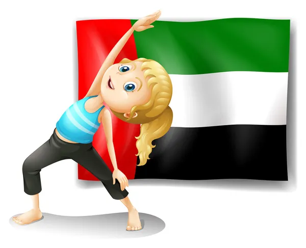 Flag of the UAE with a girl stretching — Stock Vector