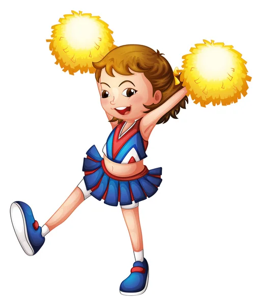 Een cheerleader met gele pompoms — Stockvector
