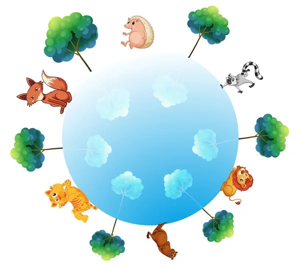 Une représentation de la terre avec des animaux et des plantes — Image vectorielle