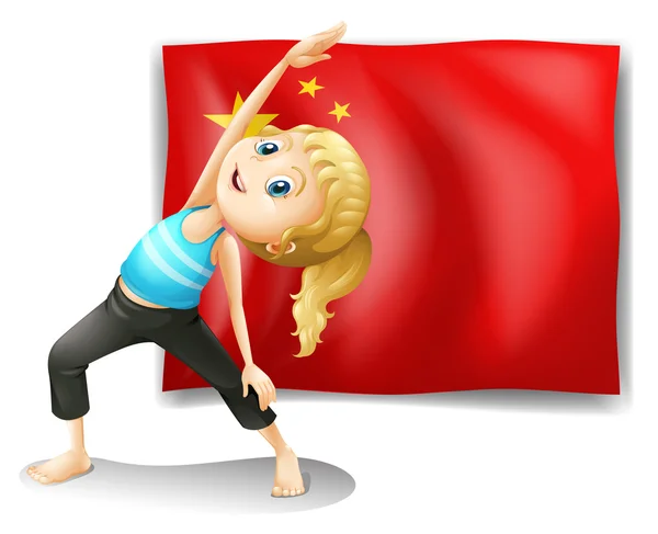 A girl in front of the flag of China — Stock Vector