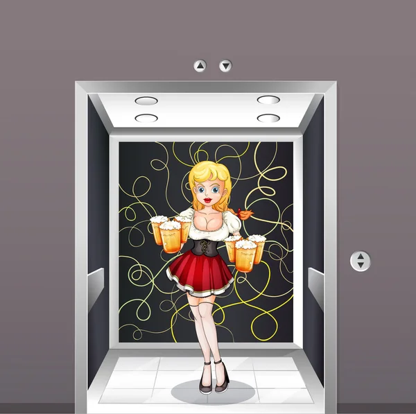 Una camarera en el ascensor — Archivo Imágenes Vectoriales