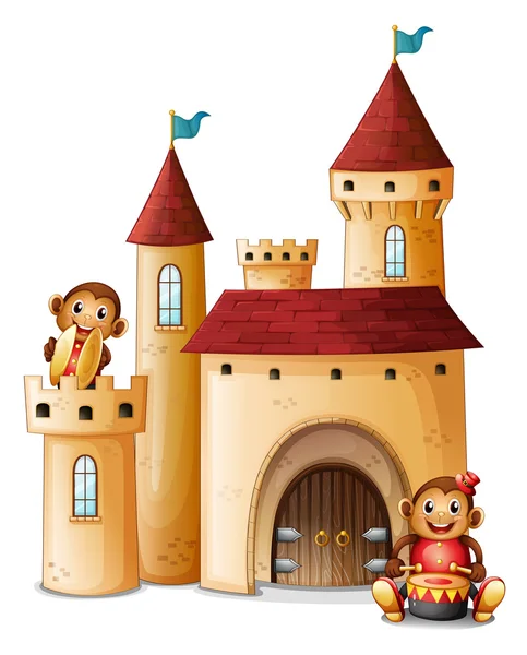 A castle with monkeys — Stock Vector
