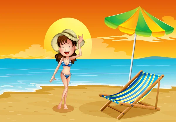 Una playa con una chica — Vector de stock