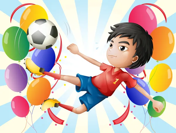 Un futbolista con globos — Vector de stock