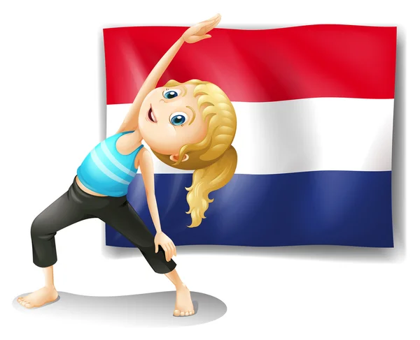 Een meisje voor de vlag van Nederland — Stockvector