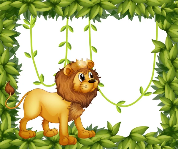 Bir kral aslan yapraklı bir çerçeve içinde Telifsiz Stok Illüstrasyonlar
