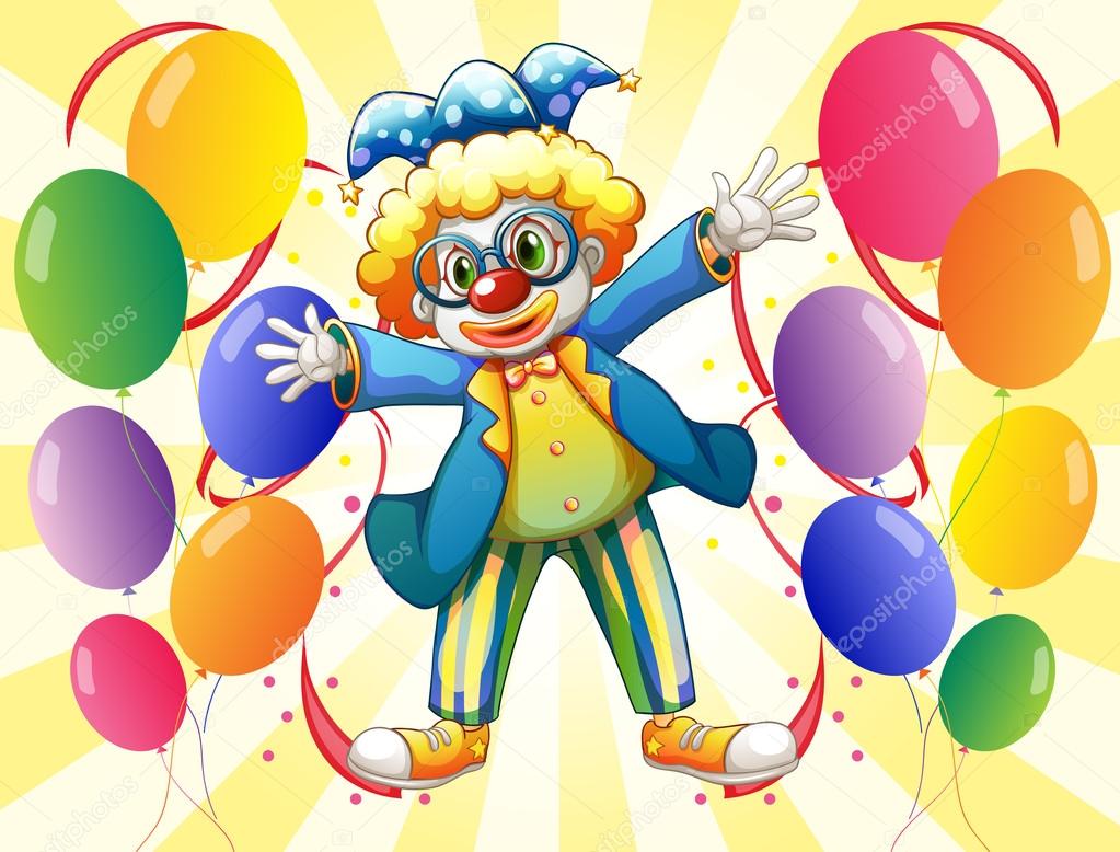 A clown with colorful party balloons