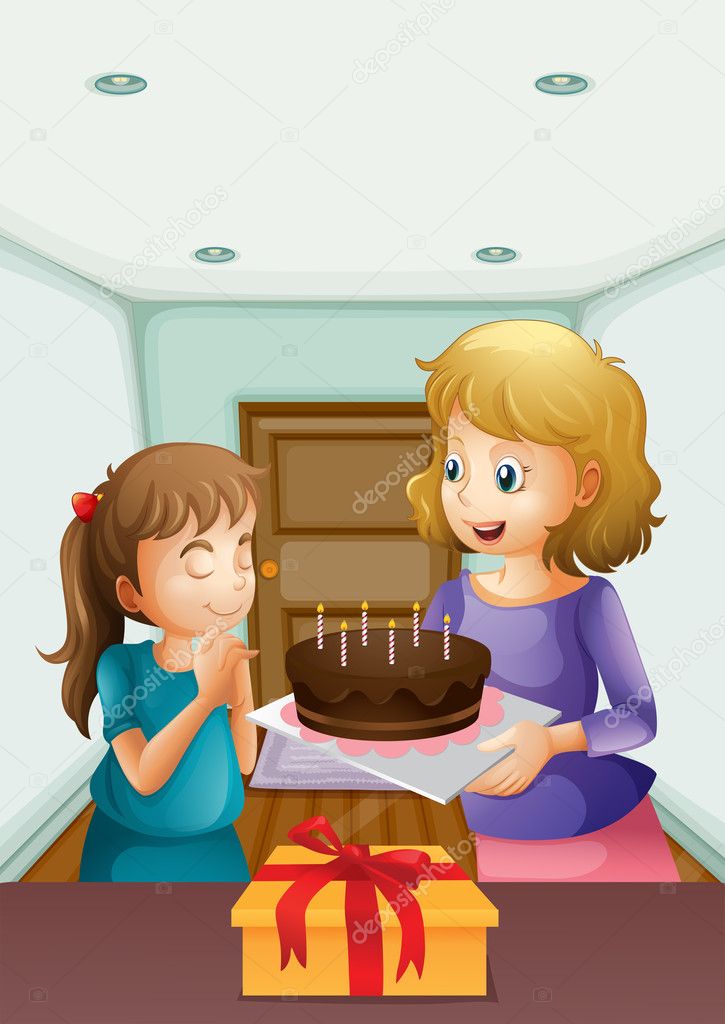 A girl wishing before blowing her birthday cake