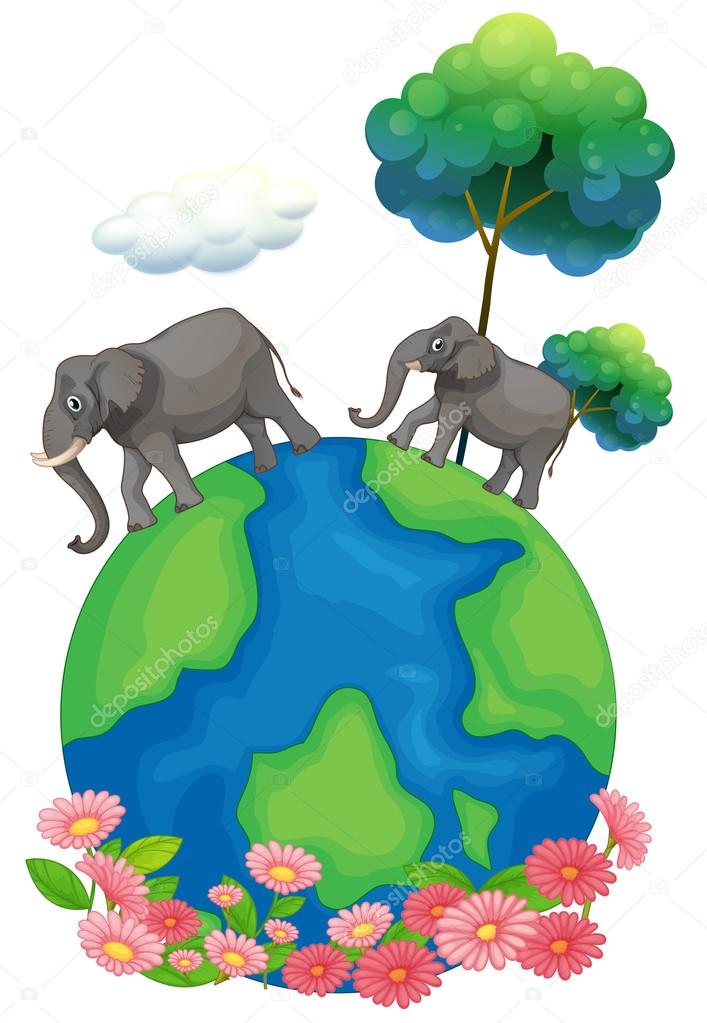 Two elephants walking at the earth's surface