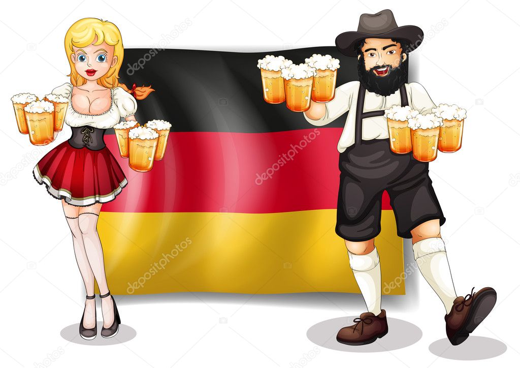 The flag of Germany with a man and a woman