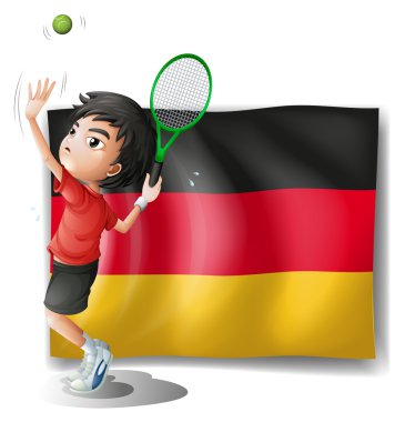 önünde bayrak Tenis oynayan bir boy