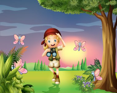 bir teleskop ile bir kız