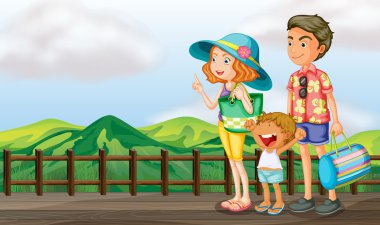 ahşap köprü, mutlu bir aile