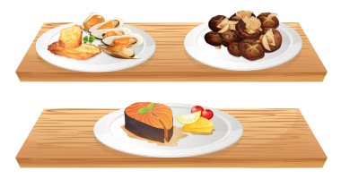 Two wooden shelves with foods clipart