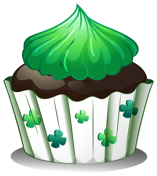 Um cupcake de chocolate com coberturas verdes — Vetor de Stock