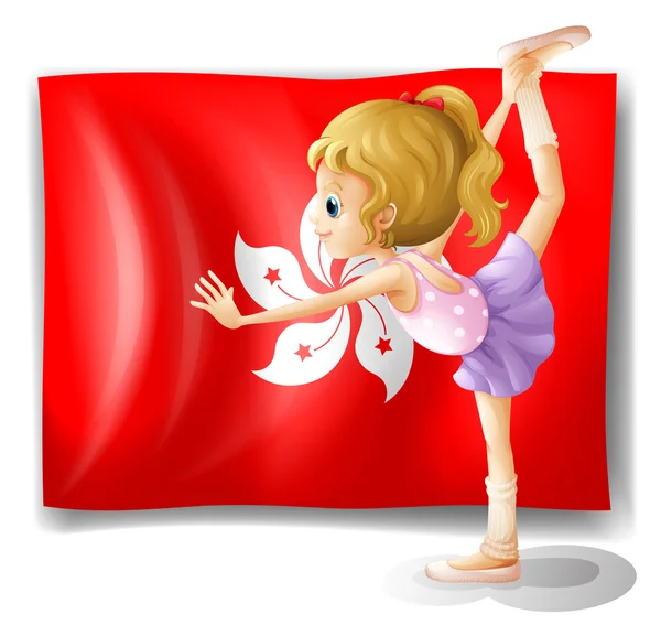 Een ballet performer voor de vlag van hongkong — Stockvector