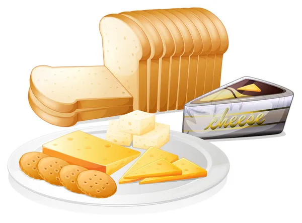 Pain tranché au fromage et biscuits — Image vectorielle