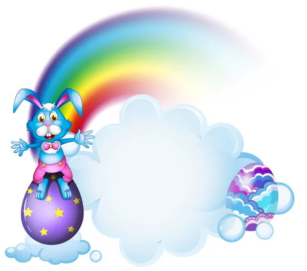 A bunny above the egg near the rainbow — Stock Vector