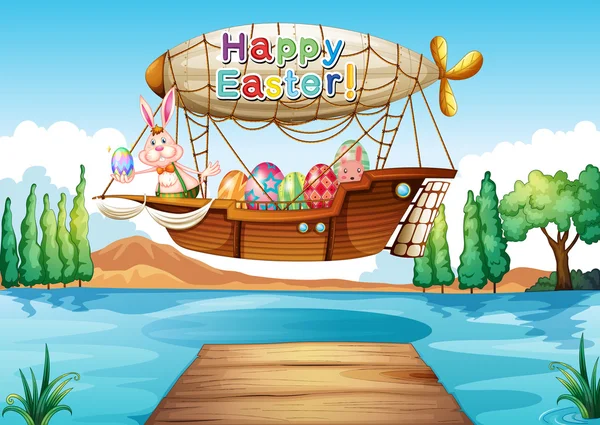 Šťastné Velikonoce pozdrav nad řekou — Stockový vektor